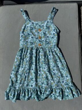 Zunie 7/8 Girls' Green Floral Button-Front Sundress
